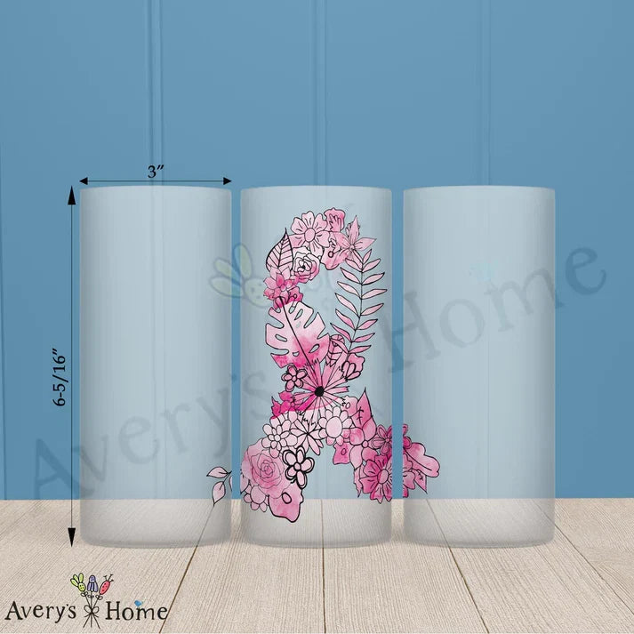 Breast Cancer Frosted Drinking Glass