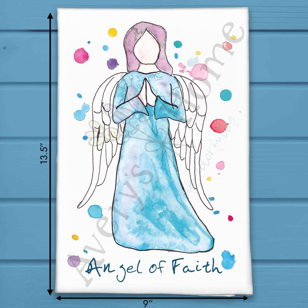 Angel of Faith flour sack dish towel, art by Avery Jackson