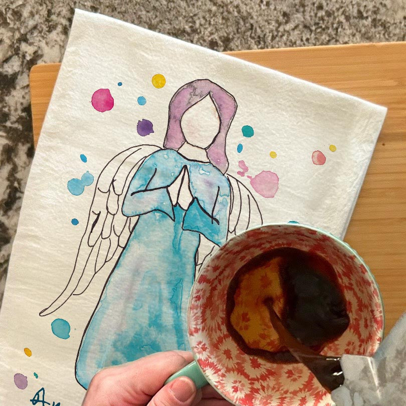 Angel of Faith dish towel, 27x27 flour sack cotton