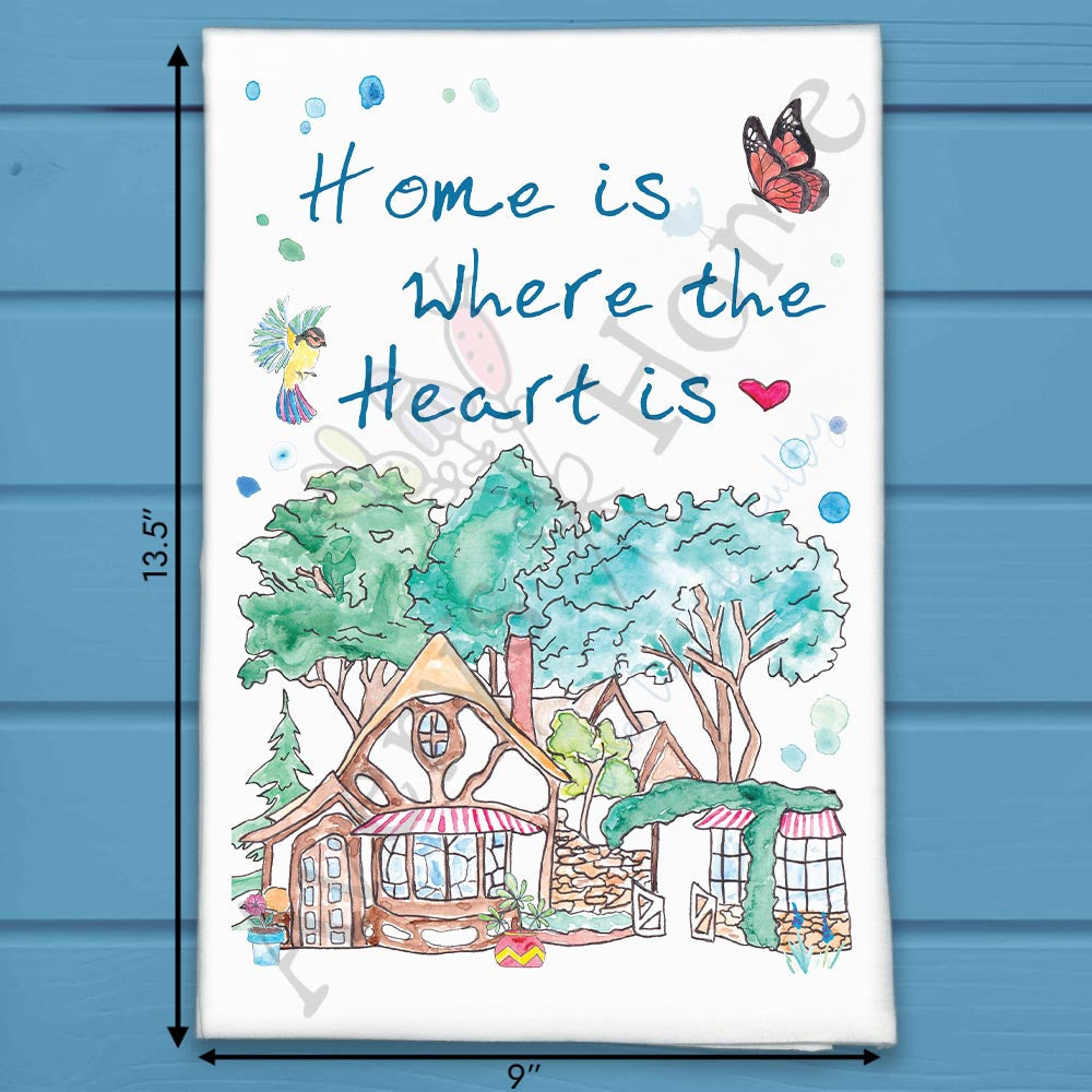 Home Is Where the Heart Is flour sack dish towel, art by Avery Jackson