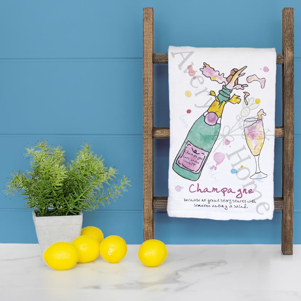 Pop the Champagne dish towel folded, hemmed on all four sides