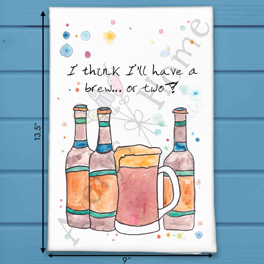 Beer Me flour sack dish towel, art by Avery Jackson