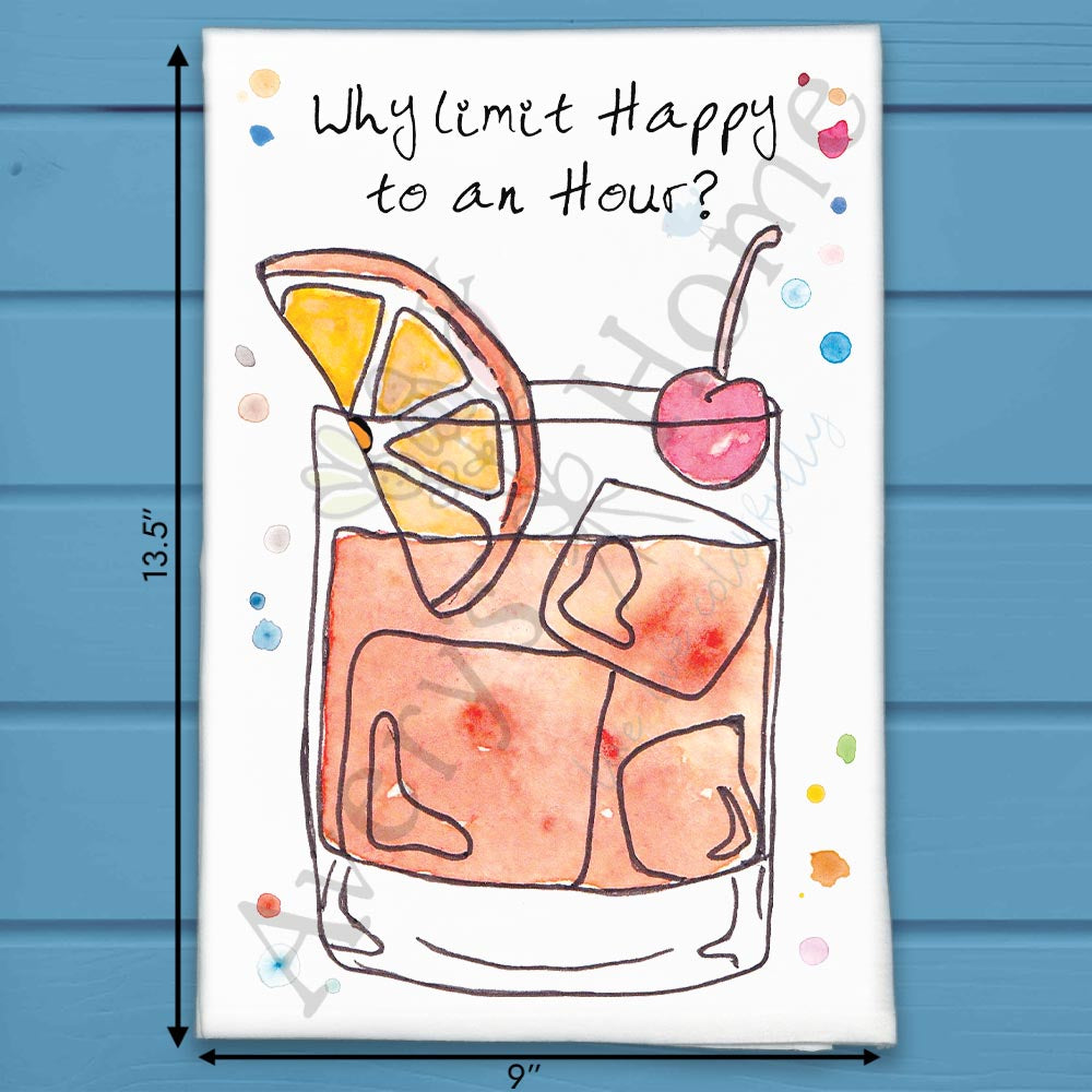 Happy Hour flour sack dish towel, art by Avery Jackson