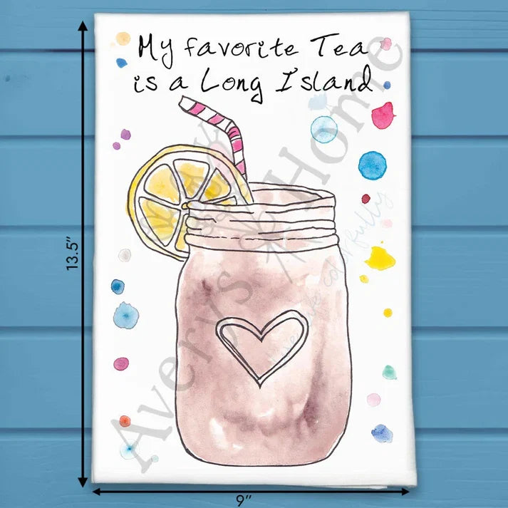 Long Island Iced Tea flour sack dish towel, art by Avery Jackson