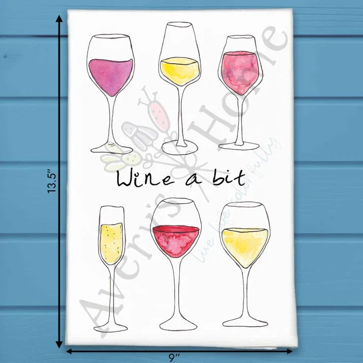 Wine A Bit flour sack dish towel, art by Avery Jackson