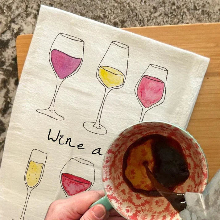 Wine A Bit dish towel, 27x27 flour sack cotton
