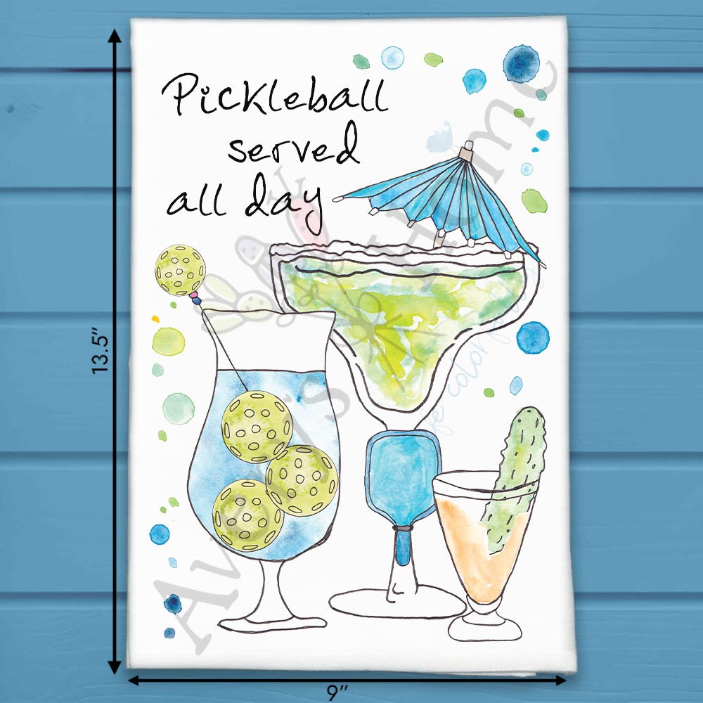 Pickleball Served flour sack dish towel, art by Avery Jackson