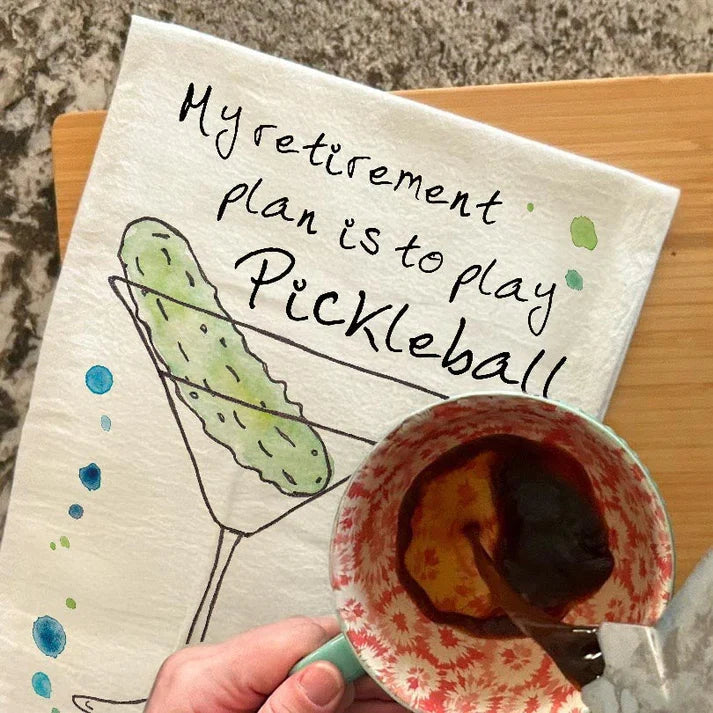 Pickleball Retirement dish towel, 27x27 flour sack cotton