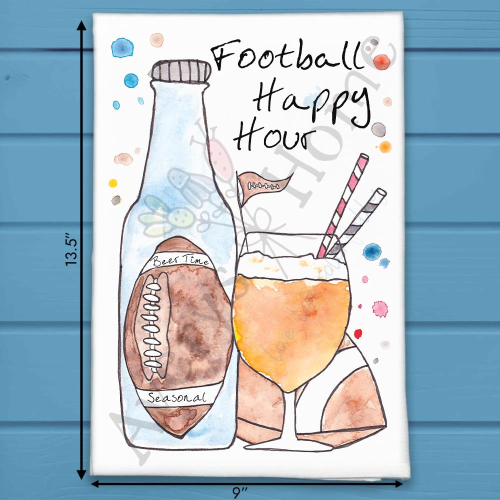 Football & Cocktails flour sack dish towel, art by Avery Jackson