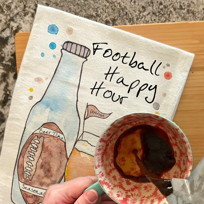 Football & Cocktails dish towel, 27x27 flour sack cotton