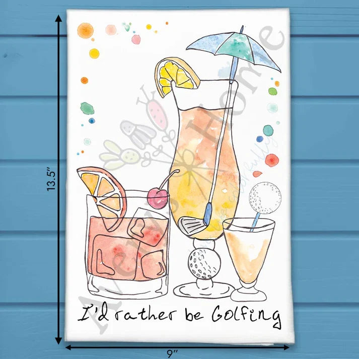 I'd Rather Be Golfing flour sack dish towel, art by Avery Jackson