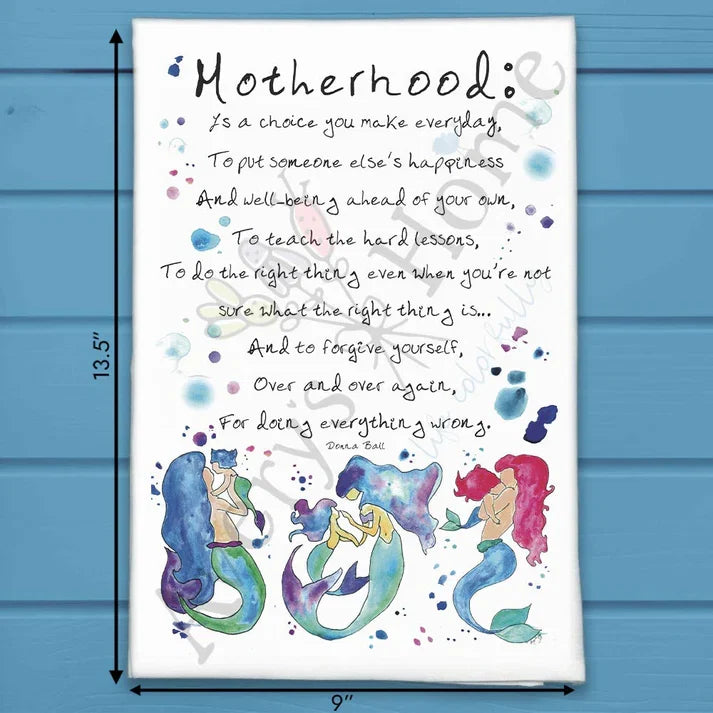 Motherhood flour sack dish towel, art by Avery Jackson