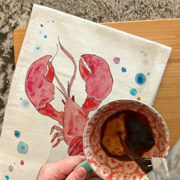 Lobster dish towel, 27x27 flour sack cotton