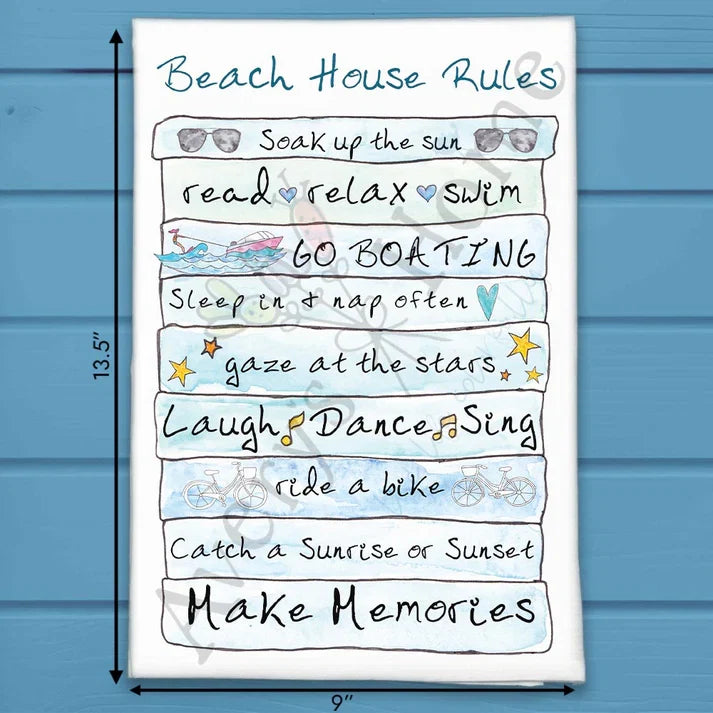Beach House Rules flour sack dish towel, art by Avery Jackson