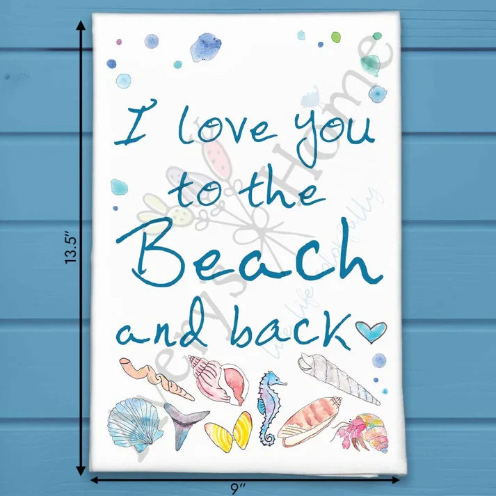 To the Beach and Back flour sack dish towel, art by Avery Jackson