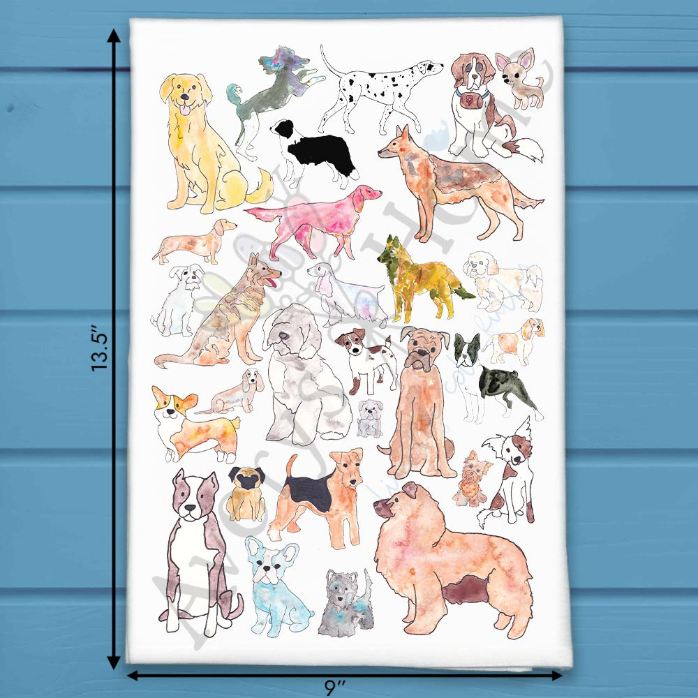 Adorable Dogs flour sack dish towel, art by Avery Jackson