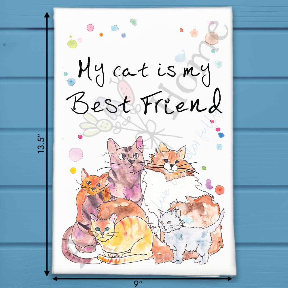 My Cat is My Best Friend flour sack dish towel, art by Avery Jackson