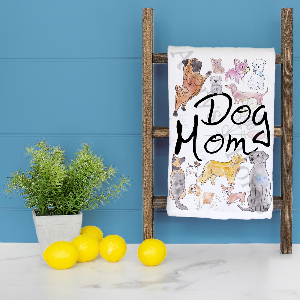 Dog Mom dish towel folded, hemmed on all four sides