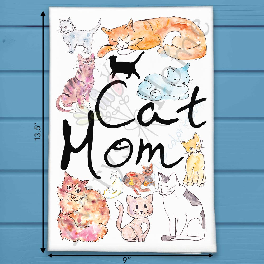Cat Mom flour sack dish towel, art by Avery Jackson