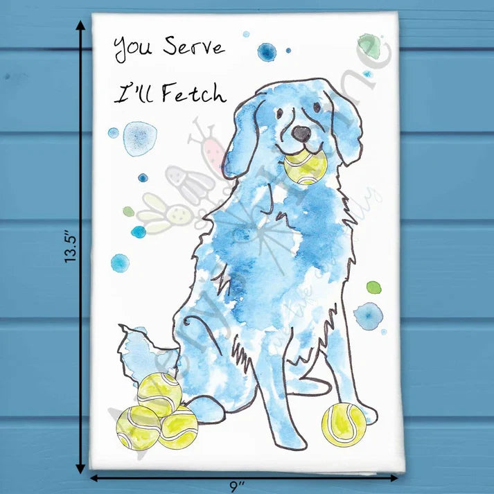 Dog & Tennis flour sack dish towel, art by Avery Jackson
