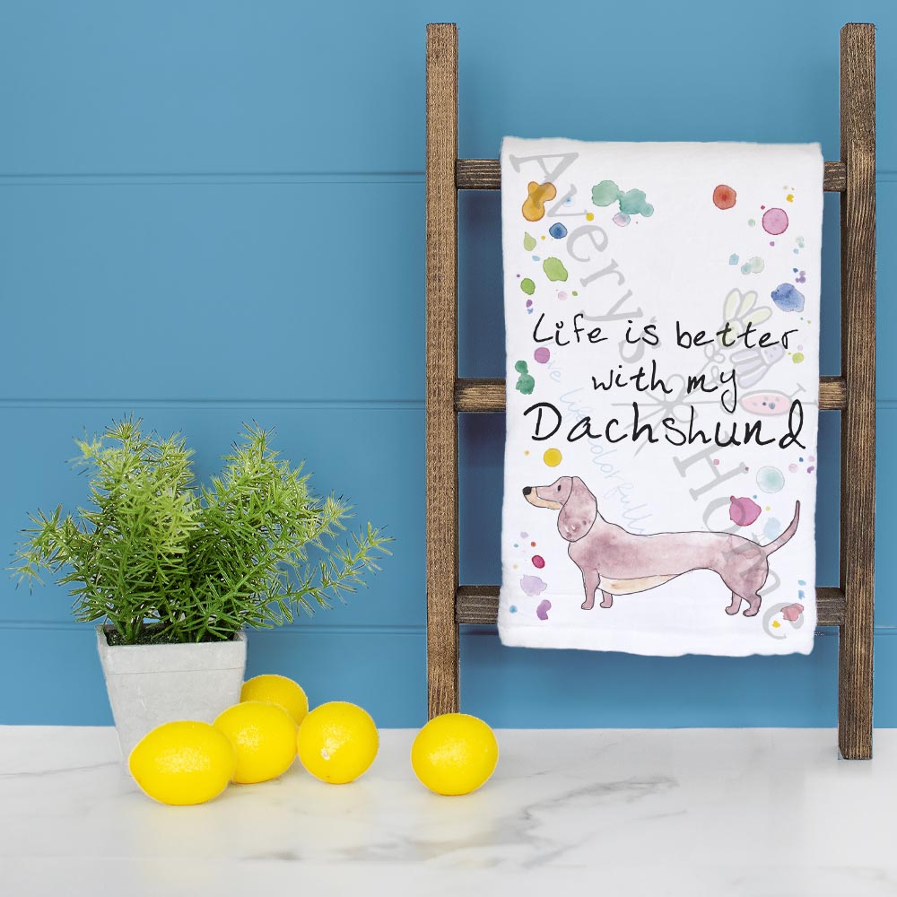 Dachshund dish towel folded, hemmed on all four sides