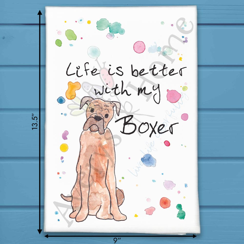 Boxer Dog flour sack dish towel, art by Avery Jackson