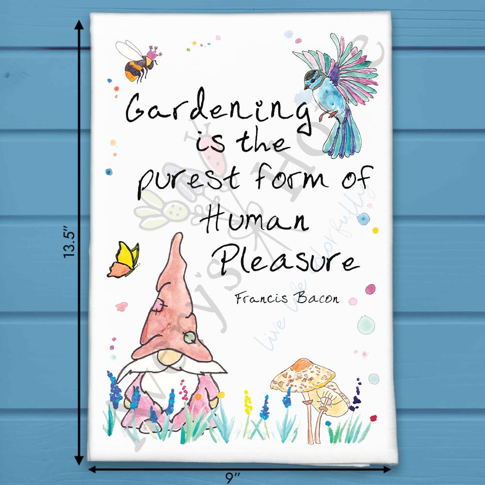 Gardening is Pure Pleasure flour sack dish towel, art by Avery Jackson