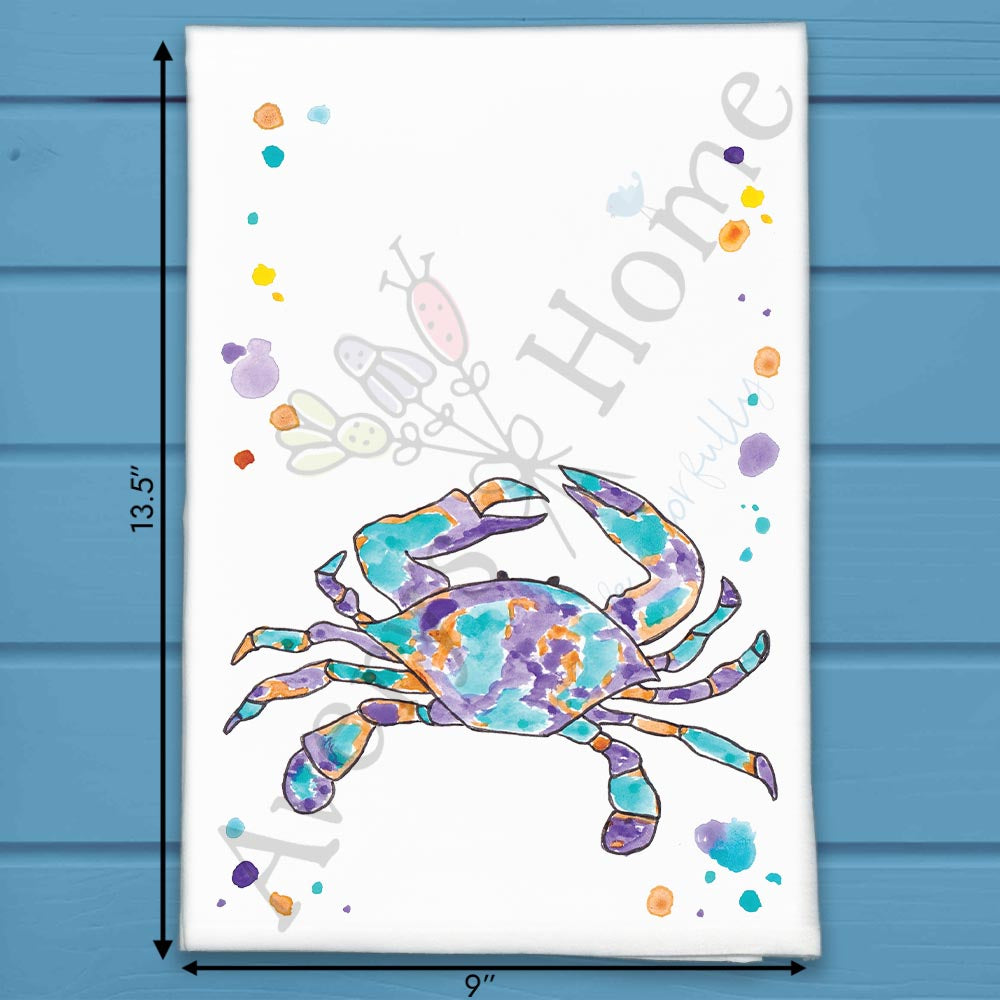 Crab Mardi Gras flour sack dish towel, art by Avery Jackson