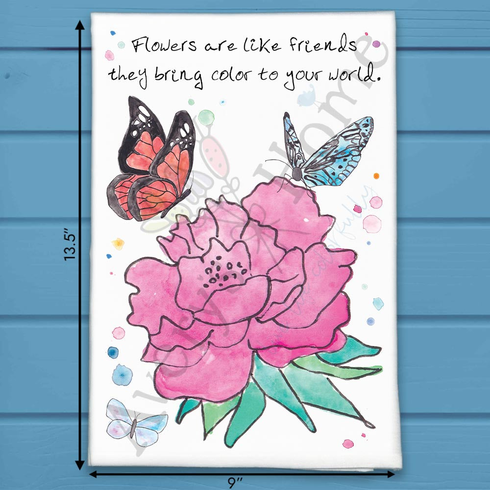 Friends Are Like Flowers flour sack dish towel, art by Avery Jackson