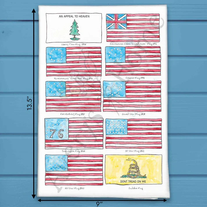 American Flag History flour sack dish towel, art by Avery Jackson
