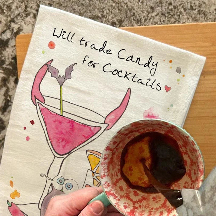 Will Trade Candy for Cocktails dish towel, 27x27 flour sack cotton