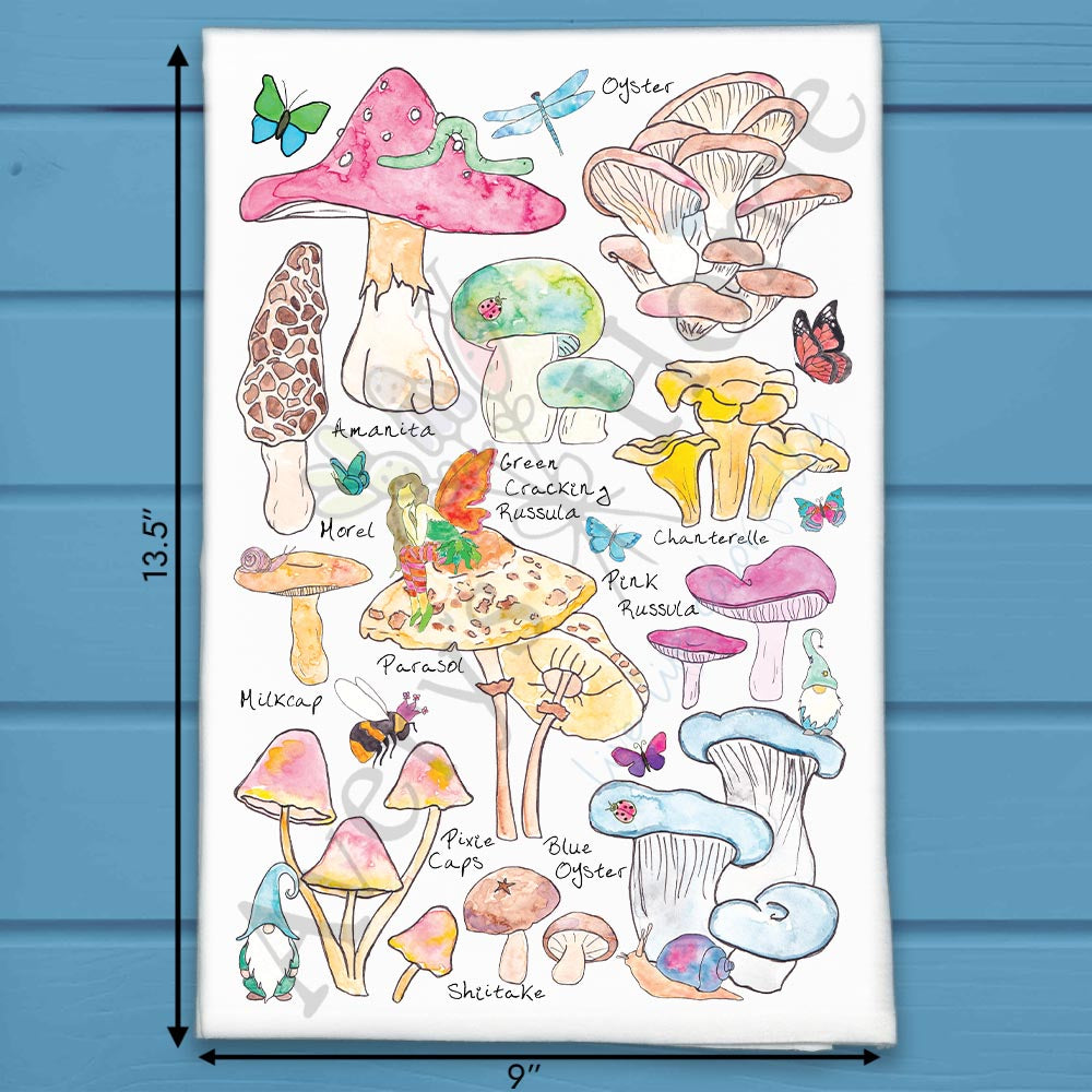 Mushroom Species flour sack dish towel, art by Avery Jackson