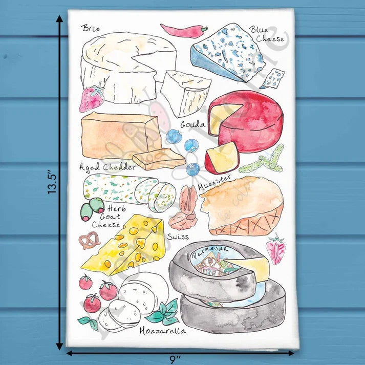Cheese Varieties flour sack dish towel, art by Avery Jackson