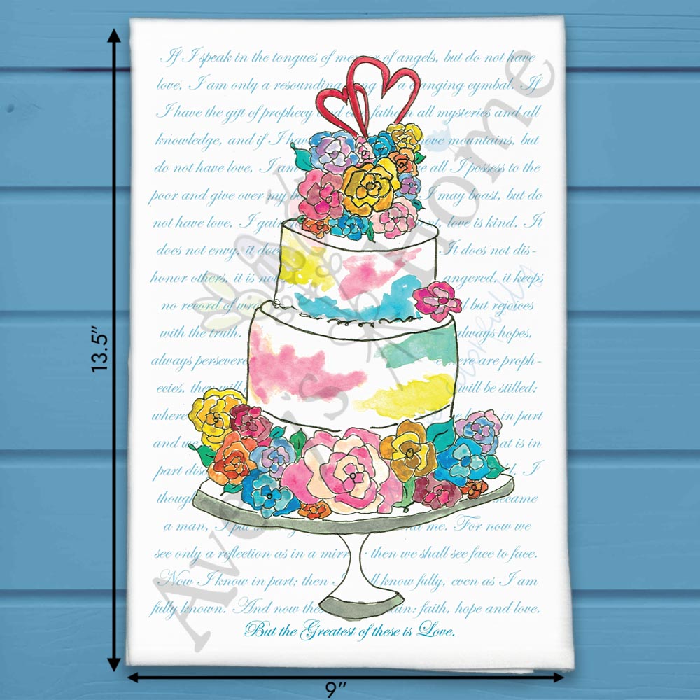 Wedding Cake flour sack dish towel, art by Avery Jackson