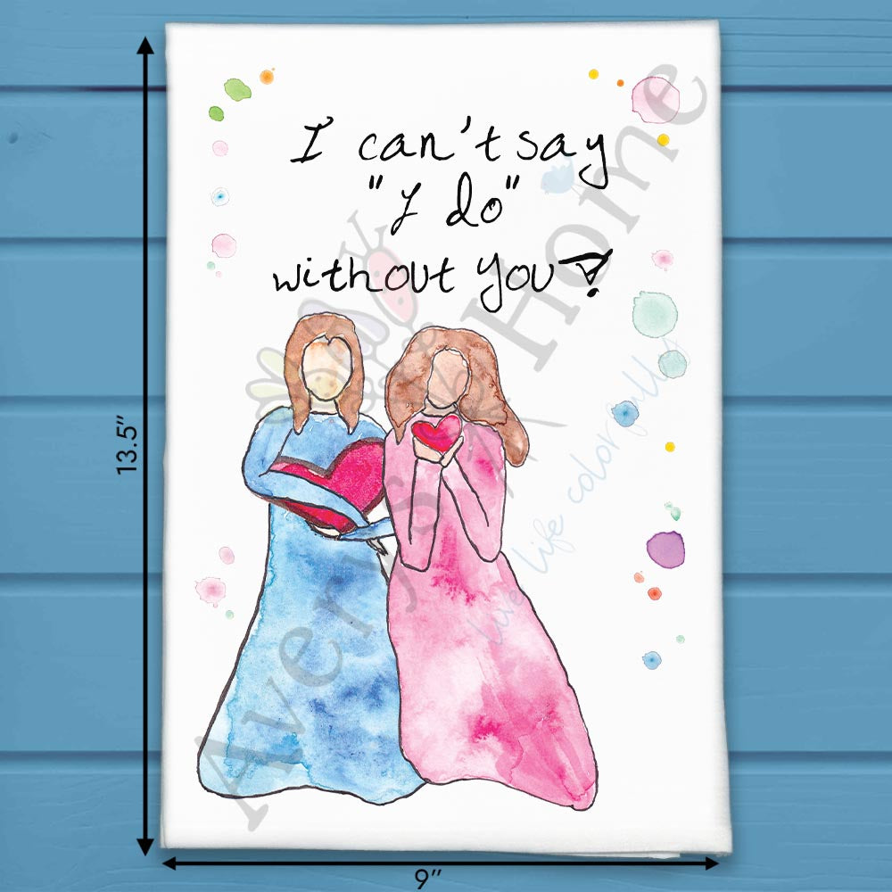 Bridesmaid Ask flour sack dish towel, art by Avery Jackson