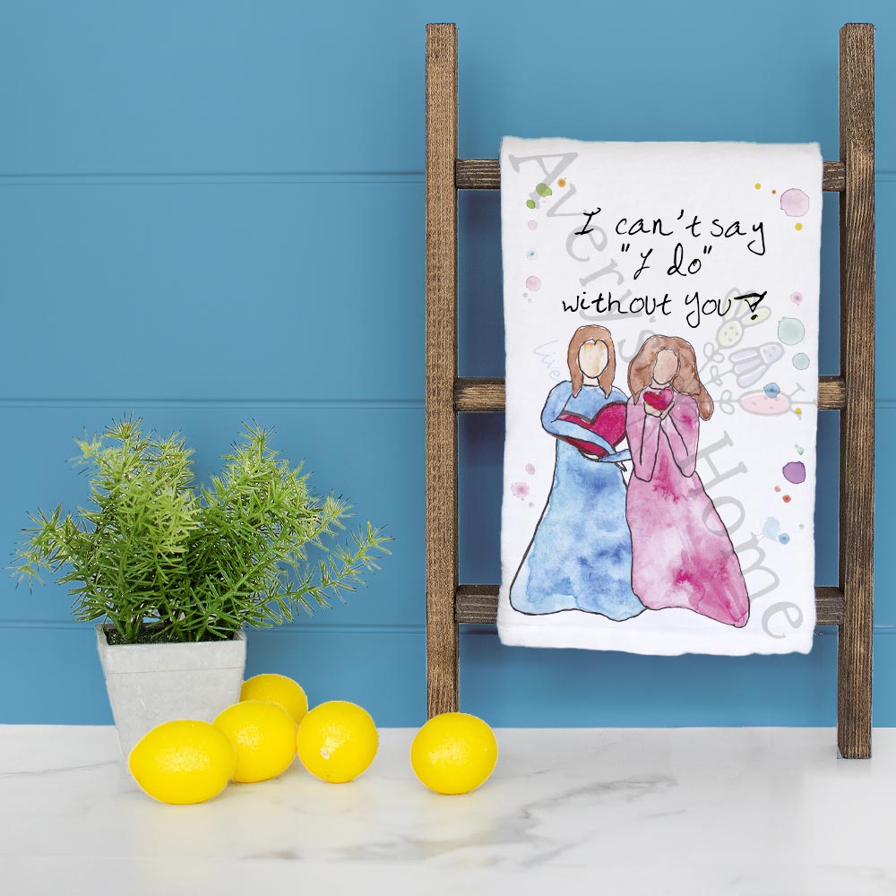 Bridesmaid Ask dish towel folded, hemmed on all four sides