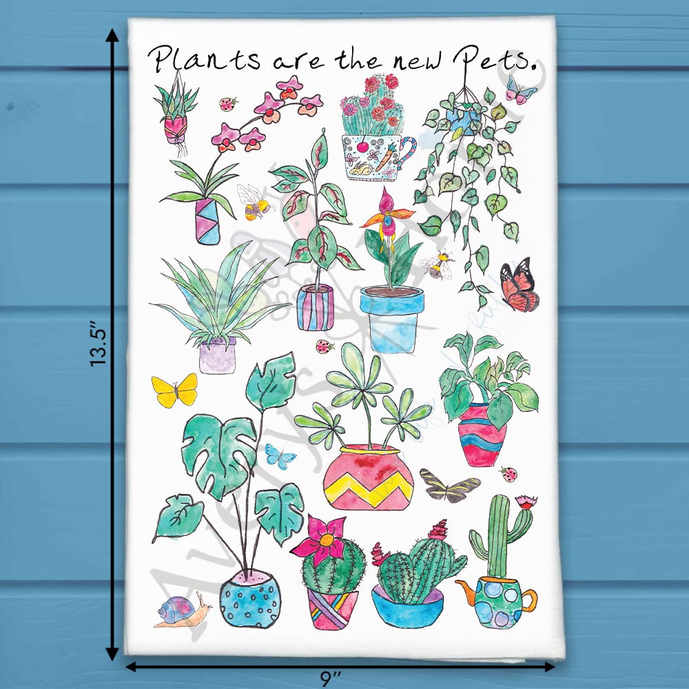 Plants Are the New Pets flour sack dish towel, art by Avery Jackson