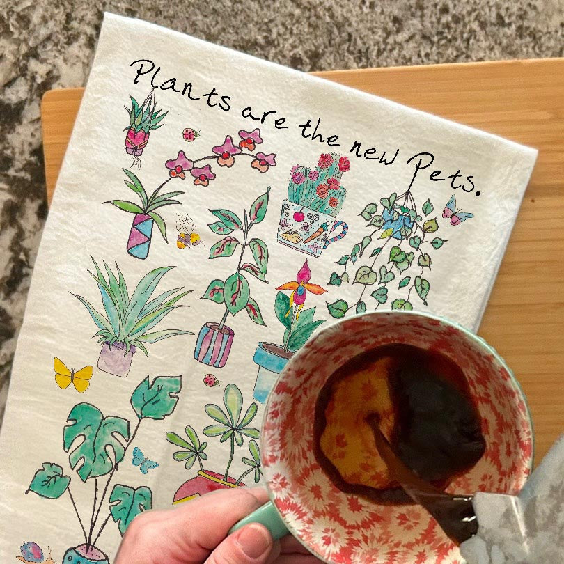 Plants Are the New Pets dish towel, 27x27 flour sack cotton