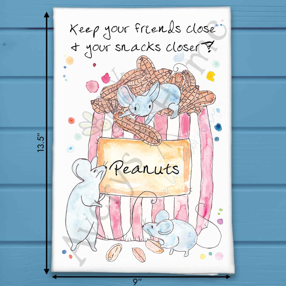 Keep Your Snacks Close flour sack dish towel, art by Avery Jackson