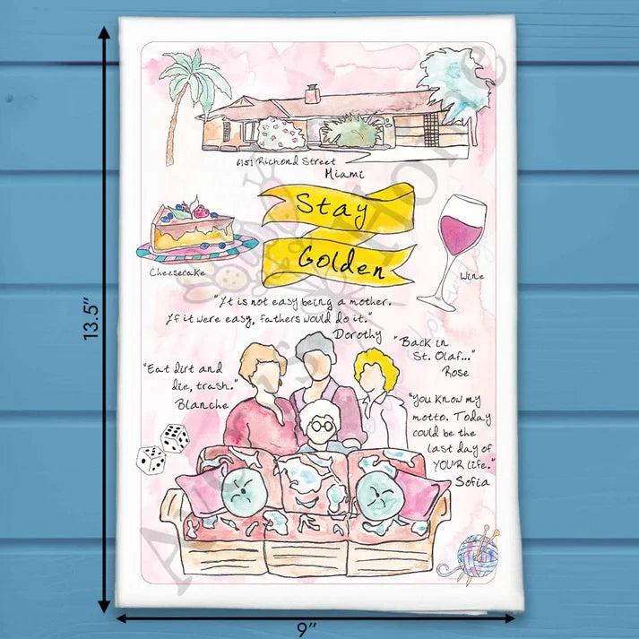 Stay Golden flour sack dish towel, art by Avery Jackson