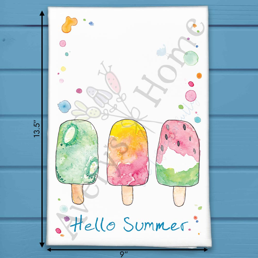 Hello Summer Popsicle flour sack dish towel, art by Avery Jackson