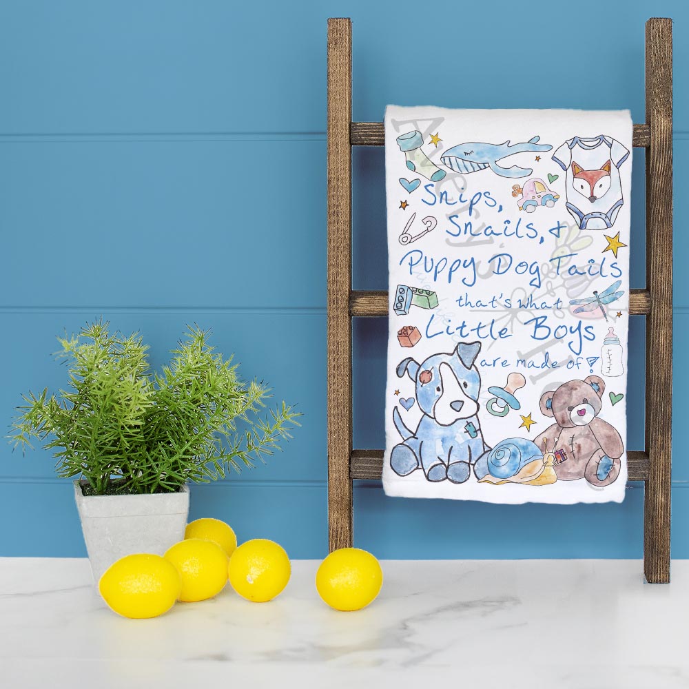Baby Boy dish towel folded, hemmed on all four sides