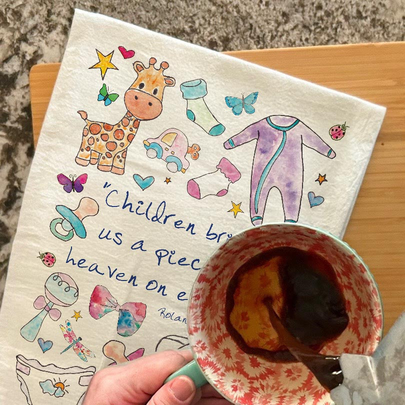 Children Are Heaven dish towel, 27x27 flour sack cotton