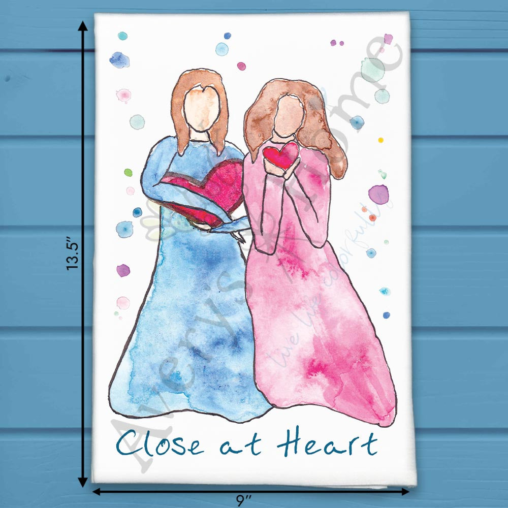 Sisters flour sack dish towel, art by Avery Jackson