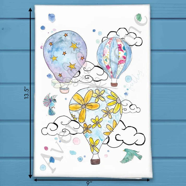 Hot Air Balloon flour sack dish towel, art by Avery Jackson