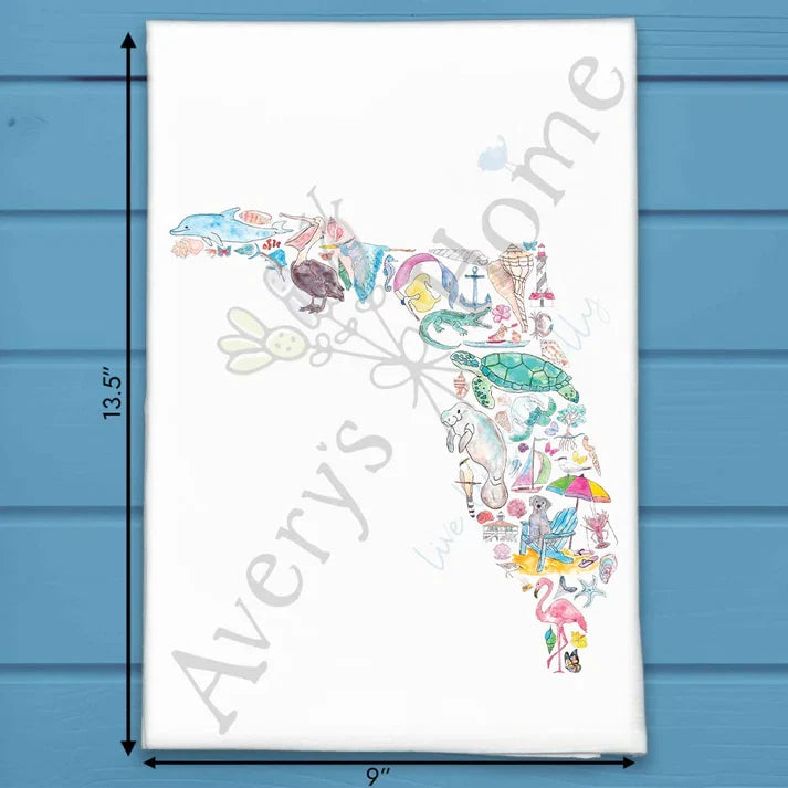 Florida State Icons flour sack dish towel, art by Avery Jackson
