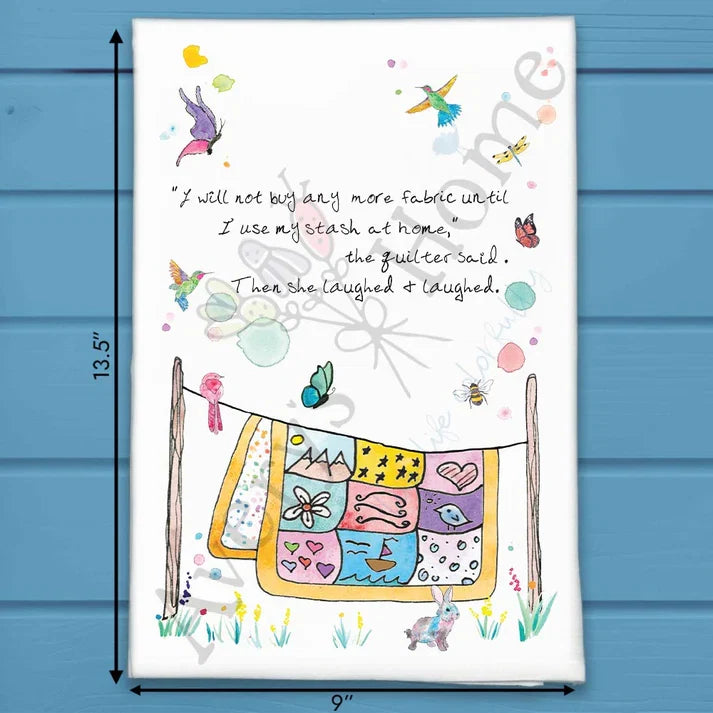 Quilting flour sack dish towel, art by Avery Jackson
