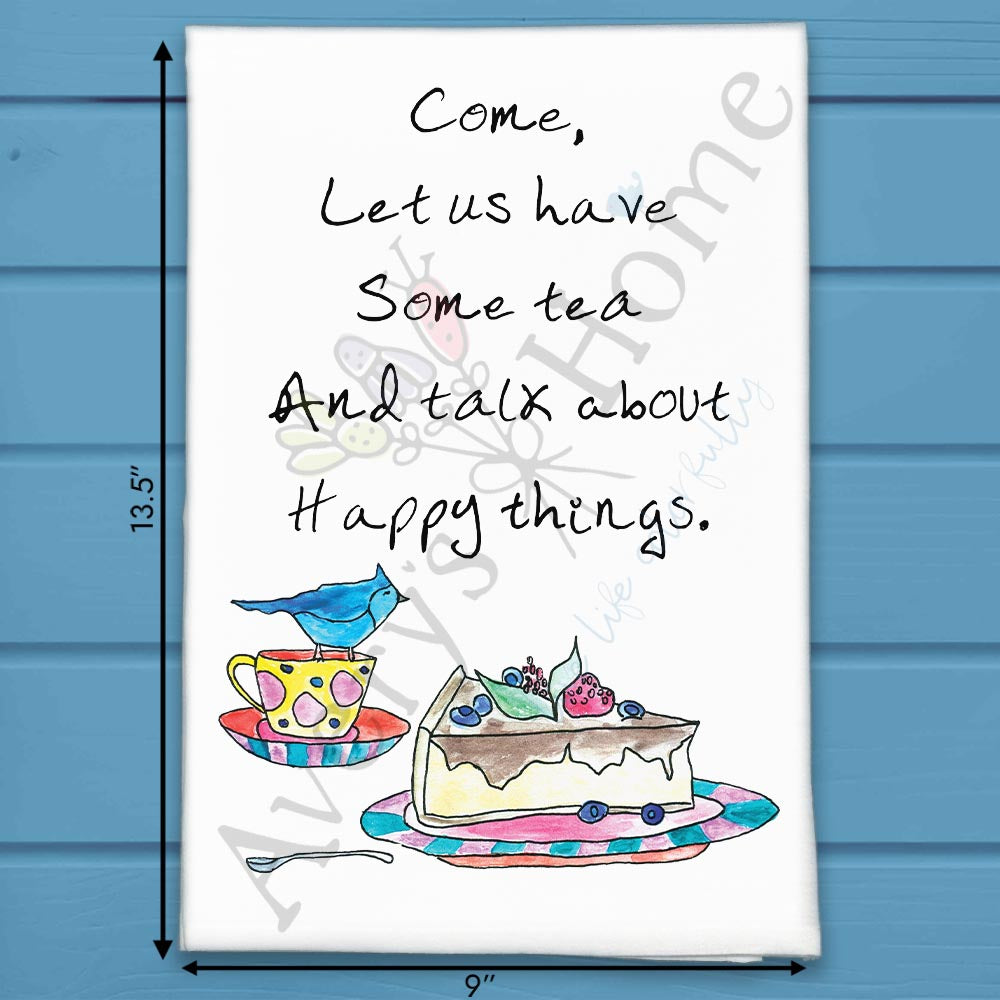 Let Us Have Tea flour sack dish towel, art by Avery Jackson