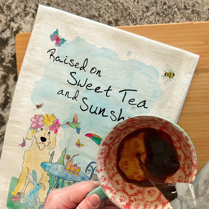 Sweet Tea and Sunshine dish towel, 27x27 flour sack cotton