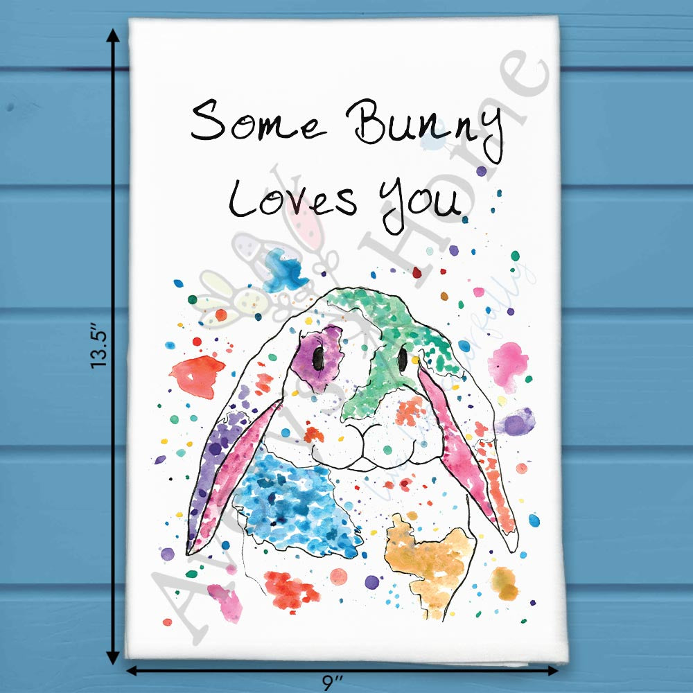 Some Bunny Loves You flour sack dish towel, art by Avery Jackson